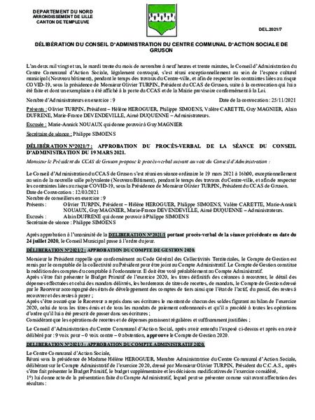 CCAS-DEL.2021-7-APPROBATION DU PV DE LA SEANCE DU 19 MARS 2021